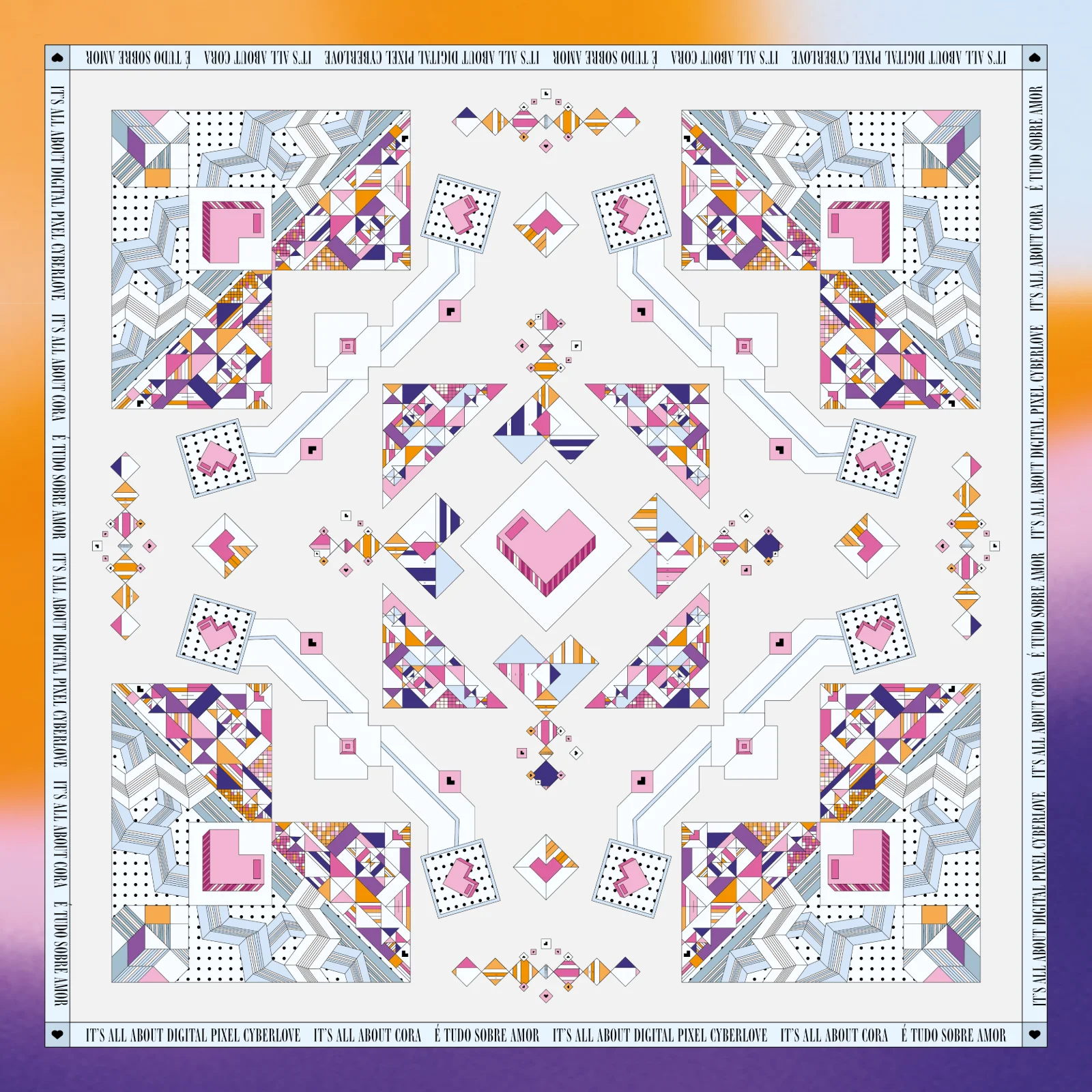 DIGITAL LOVE print, Pink and Orange colorway