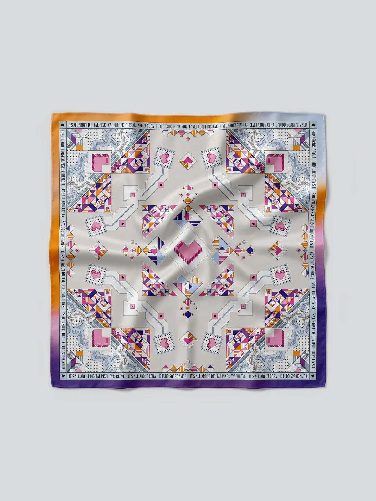 DIGITAL LOVE scarf in Pink and Orange, detail