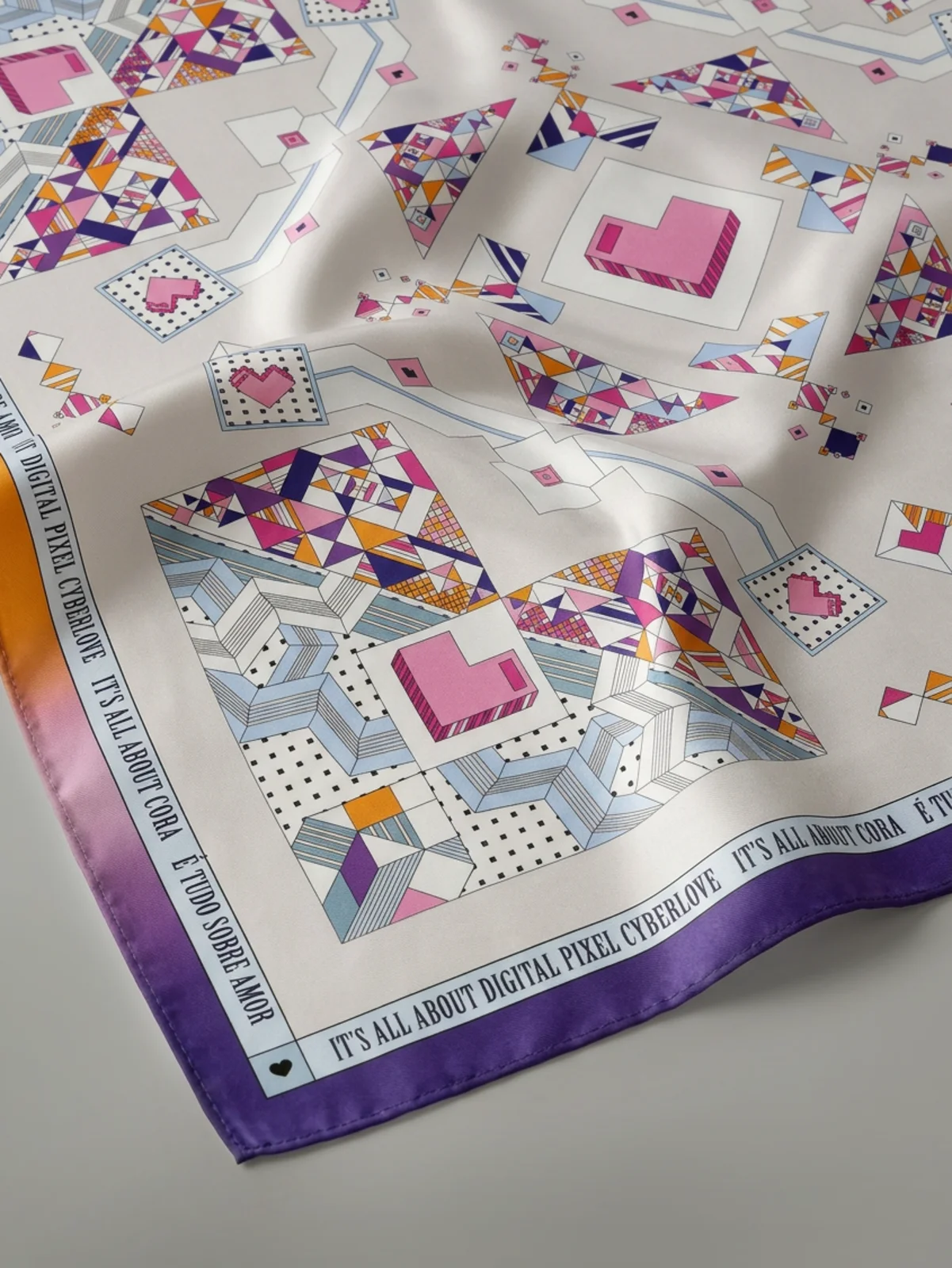 DIGITAL LOVE scarf in Pink and Orange, styled