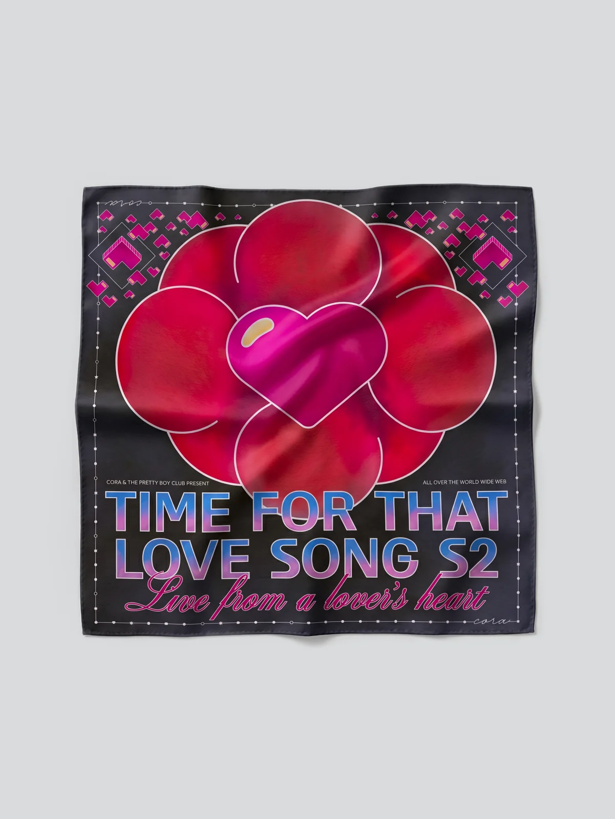 LOVE SONG scarf in Charcoal and Red, detail