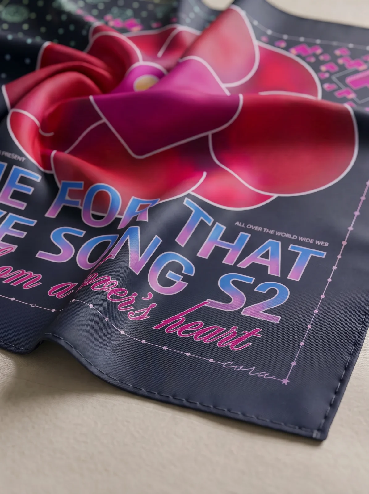 LOVE SONG scarf in Charcoal and Red, styled